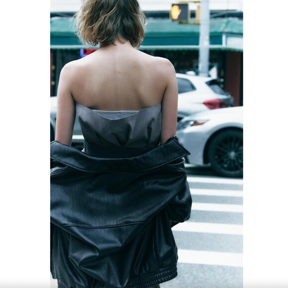 BLOGGER'S FAVE! Zara Belted Strapless Top Gray NWT - Picture 8 of 15